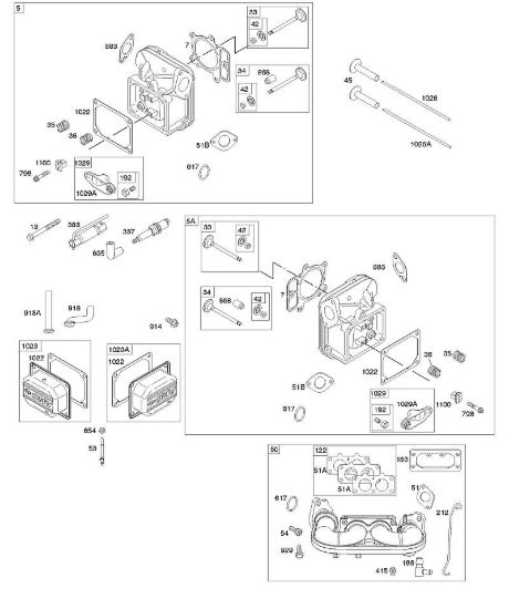 D - Testata del cilindro, coperchio bilancieri, collettore di aspirazione B&S - 44 €¦ 445577-0125-B1 brand Stihl